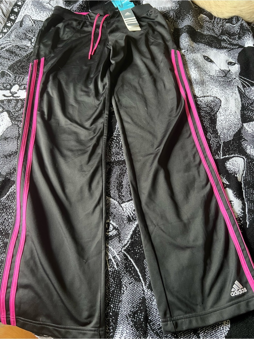 adidas Black Track Pants with Pink Stripes